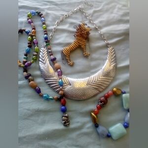 Bohemian Jewelry Lot Bundle Handcrafted Silver Coloful Beads Stones Chunky